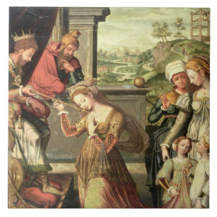 Carreau En Céramique Esther avant le Roi Ahasuerus avec Haman étant