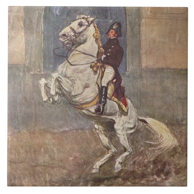 Carreau En Céramique Étalon blanc Courbette de Lipizzan (Devant)