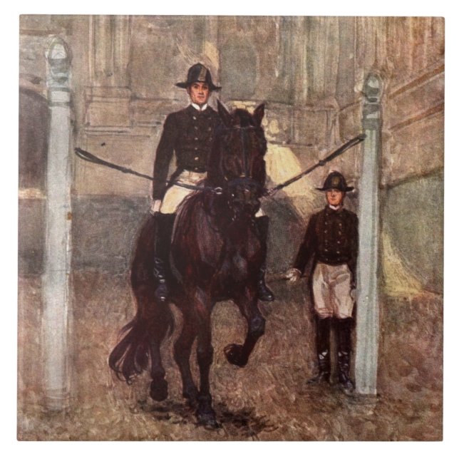 Carreau En Céramique Étalon Piaffe de Lipizzan de baie (Devant)