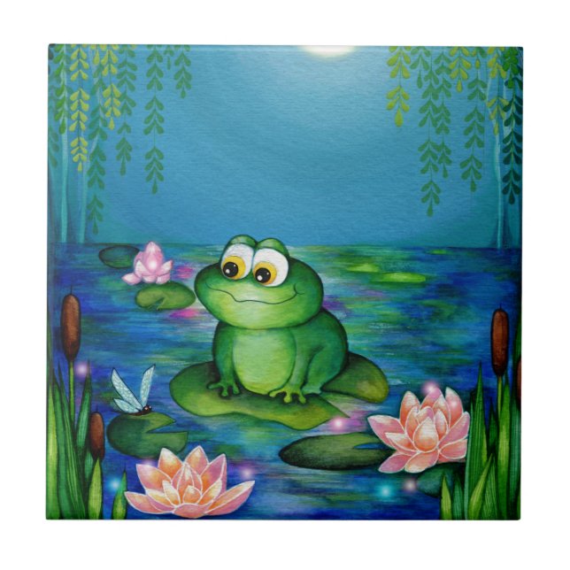 Carreau En Céramique Étang de grenouille et de lis (Devant)