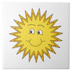 Carreau En Céramique Été jaune Sun avec un visage heureux