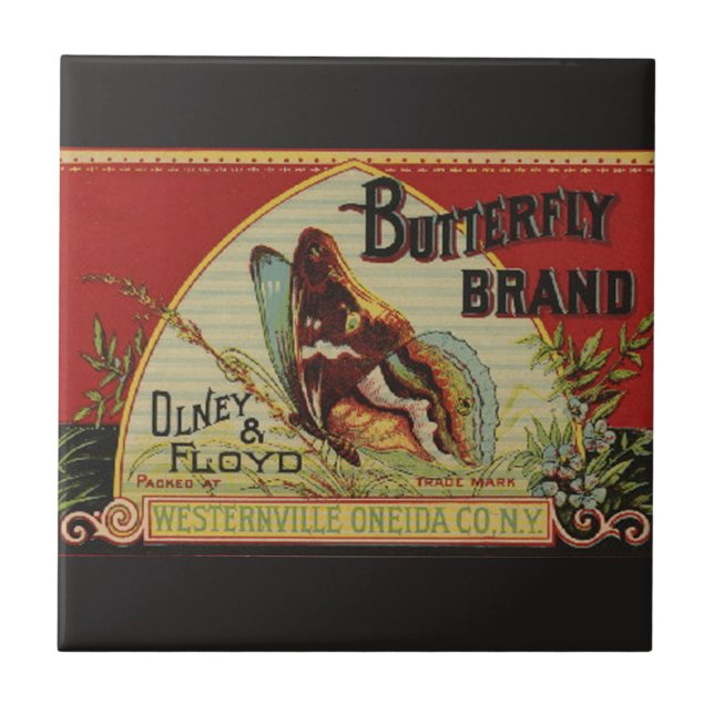 Carreau En Céramique Étiquette de publicité pour papillon antique (Devant)