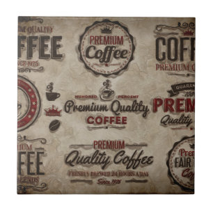Carreau En Céramique Étiquettes de café rétro pour les amateurs de café