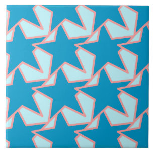 Carreau En Céramique Etoile moderne géométrique - cerulean et bleu ciel