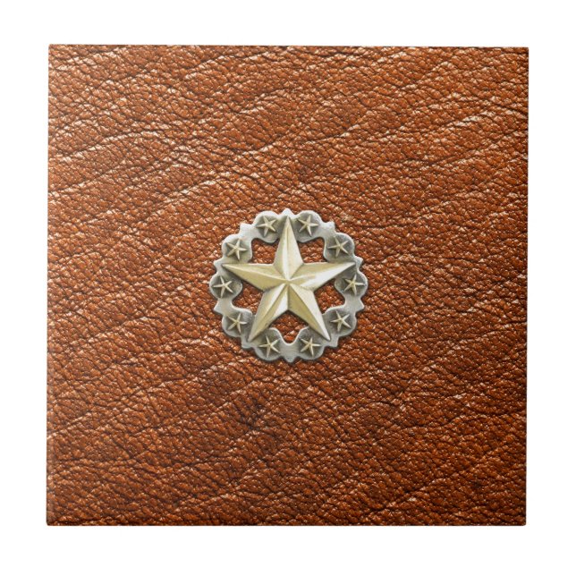Carreau En Céramique Étoile solitaire Concho du Texas sur simili cuir (Devant)