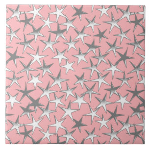 Carreau En Céramique Étoiles d'argent, sur rose coquille