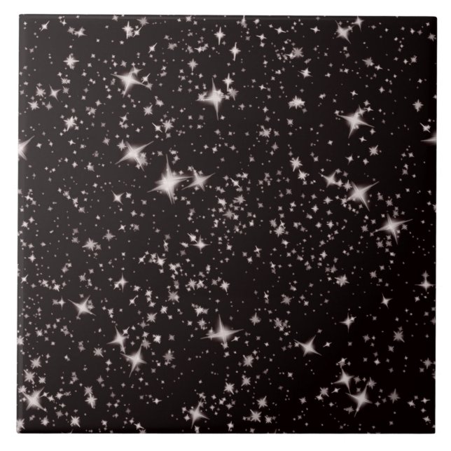 Carreau En Céramique Étoiles de blanc en ciel noir (Devant)