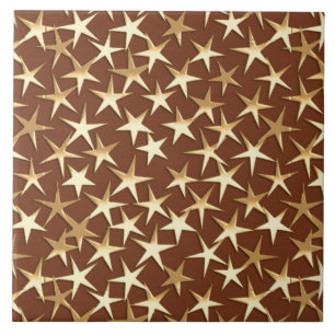 Carreau En Céramique étoiles or sur chocolat brun