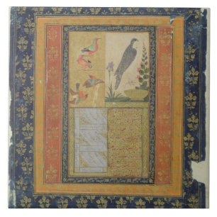 Carreau En Céramique Étude d'oiseau et calligraphie, Golconda, Andhra