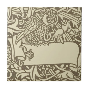 Carreau En Céramique Ex-libris de chouette vintage Arts & Crafts Walter