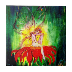 Carreau En Céramique FAIRY DREAMING SUR LA FLEURS ROUGE vert jaune