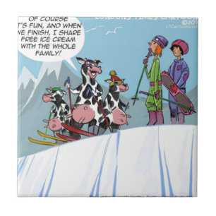 Carreau En Céramique Famille de vache Ski de neige amusant