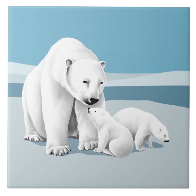 Carreau En Céramique Famille d'ours polaires (Devant)