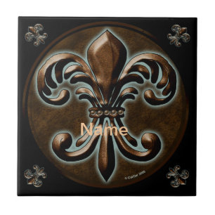 Carreau En Céramique Fancy Fleur De Lis nom personnalisé