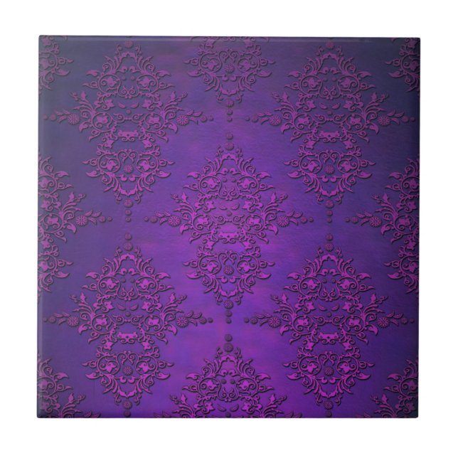 Carreau En Céramique Fancy Vibrant Purple Damask (Devant)
