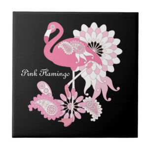 Carreau En Céramique Fantaisiste Moderne Flamant Rose Noir