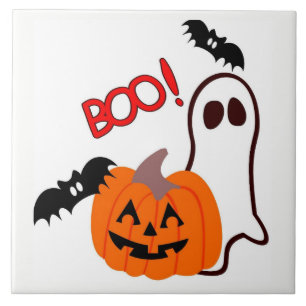 Carreau En Céramique Fantôme de Halloween avec le citrouille