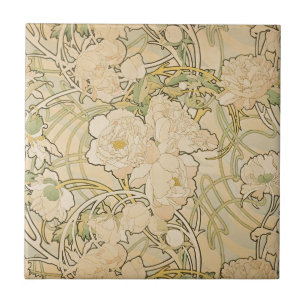 Carreau En Céramique Faon 1897 de roses de pivoine de pivoines
