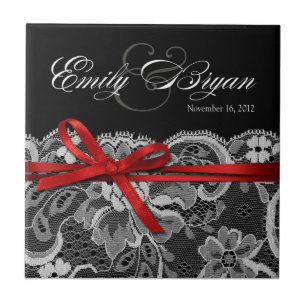 Carreau En Céramique Faveur rouge blanche noire de mariage de souvenir