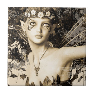 Carreau En Céramique Fée de printemps Bois Antique Photo Fantaisie Art
