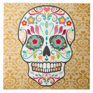 Carreau En Céramique Feliz Muertos - tuile de fête de crâne de sucre