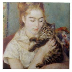 Carreau En Céramique Femme avec un chat par Pierre-Auguste Renoir