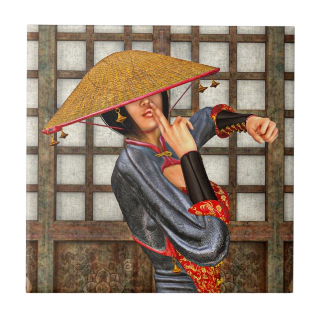 Carreau En Céramique Femme de bataille asiatique (Devant)