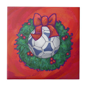 Carreau En Céramique Festive Futbal en couronne rouge