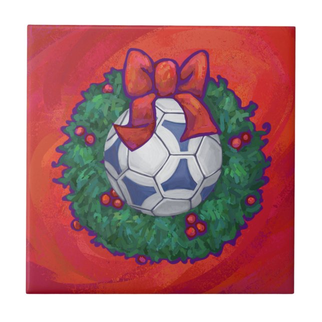 Carreau En Céramique Festive Futbal en couronne rouge (Devant)