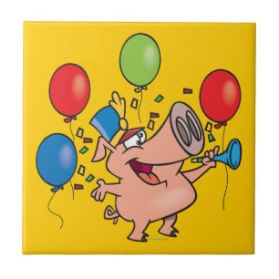 Carreau En Céramique fête de la parade caricature de porc