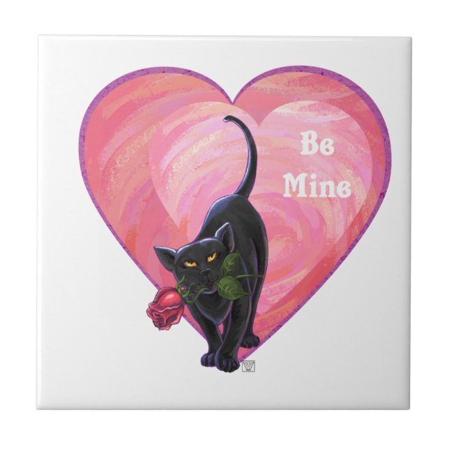 Carreau En Céramique Fête de la Saint-Valentin au chat noir (Devant)