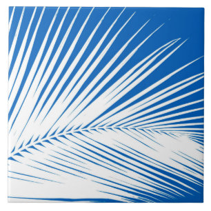 Carreau En Céramique Feuille de palme - blanc sur bleu cobalt
