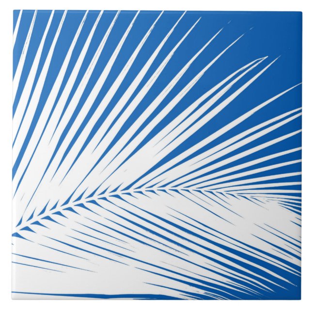 Carreau En Céramique Feuille de palme - blanc sur bleu cobalt (Devant)