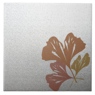 Carreau En Céramique Feuille en bronze de Ginkgo sur le motif argenté