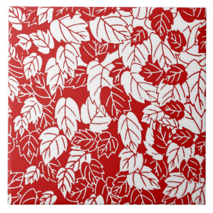 Carreau En Céramique Feuille japonaise, rouge foncé et blanc