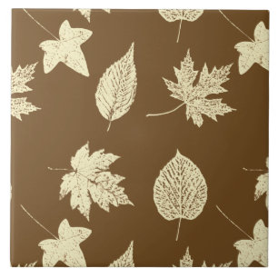 Carreau En Céramique Feuilles d'automne - beige et chocolat