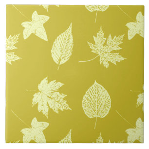 Carreau En Céramique Feuilles d'automne - moutarde et jaune clair