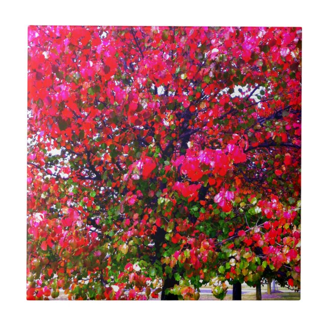 Carreau En Céramique Feuilles d'automne rose impressionniste (Devant)