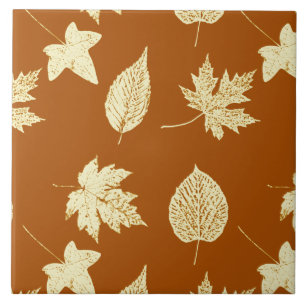 Carreau En Céramique Feuilles d'automne - rouille brun et crème