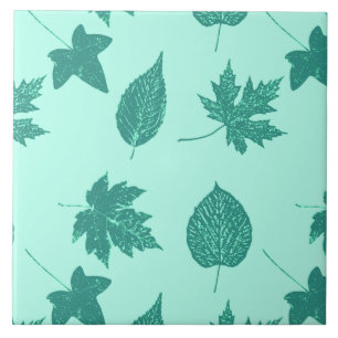 Carreau En Céramique Feuilles d'automne - turquoise et aqua