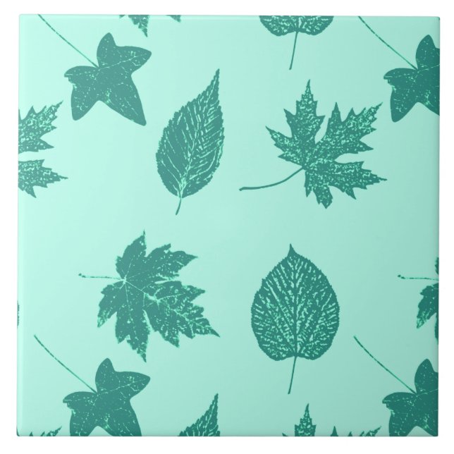 Carreau En Céramique Feuilles d'automne - turquoise et aqua (Devant)