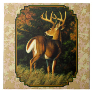 Carreau En Céramique Feuilles d'automne Whitetail Buck
