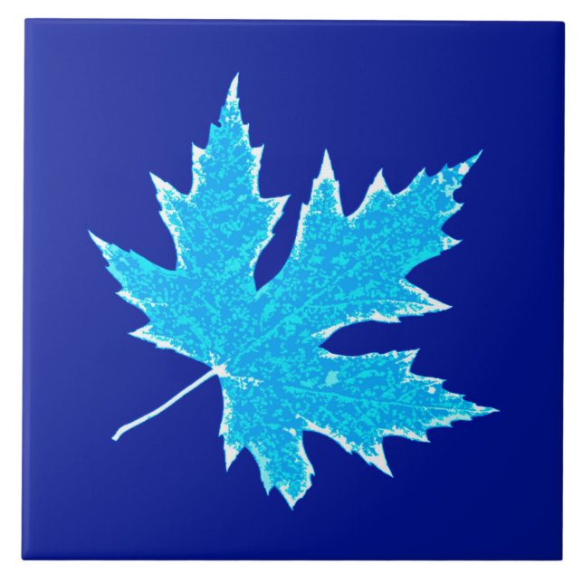 Carreau En Céramique Feuilles de chêne - bleu et blanc (Devant)