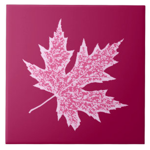 Carreau En Céramique Feuilles de chêne - vin bordeaux et rose