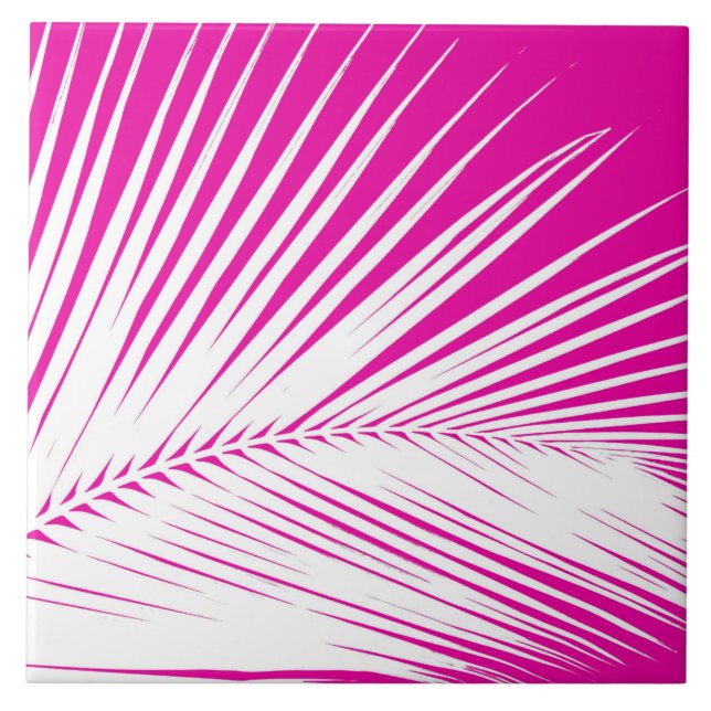 Carreau En Céramique Feuilles de palme blanc sur rose fuchsia (Devant)