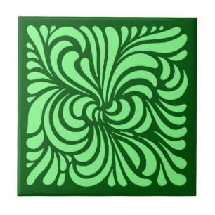 Carreau En Céramique Feuilles de style Art nouveau, Emerald Green