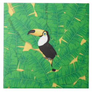 Carreau En Céramique Feuilles toucans et bananes