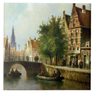 Carreau En Céramique Figures sur un canal, Amsterdam (huile sur le