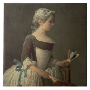 Carreau En Céramique Fille avec la raquette et le volant