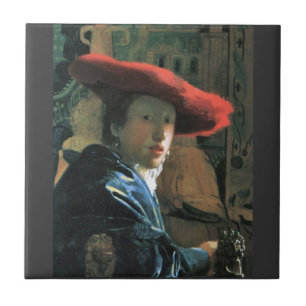 Carreau En Céramique Fille avec le casquette rouge par Johannes Vermeer